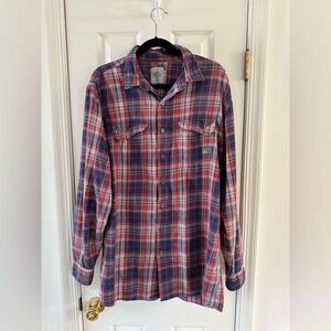 Ascend Red Navy Plaid Flannel Shirt Mens Button Front Long Sleeve large TALL
